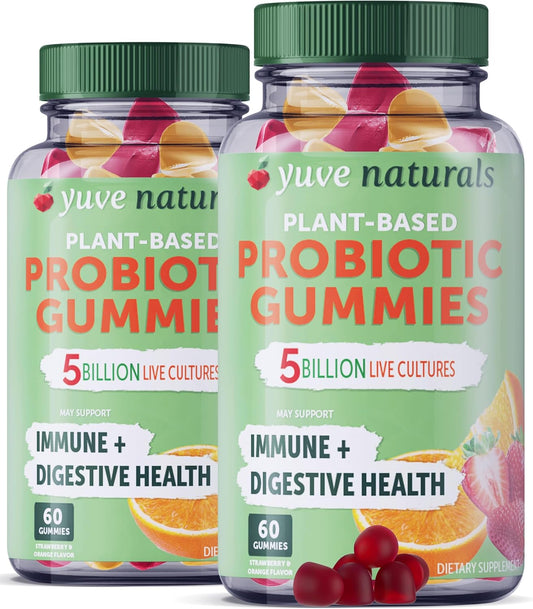 Yuve Vegan Probiotic Gummies - Digestive & Immune Support for Men & Women - Sugar & Gluten-Free - 5 Billion CFU - 60ct (2 Pack) - BoostGo Australia