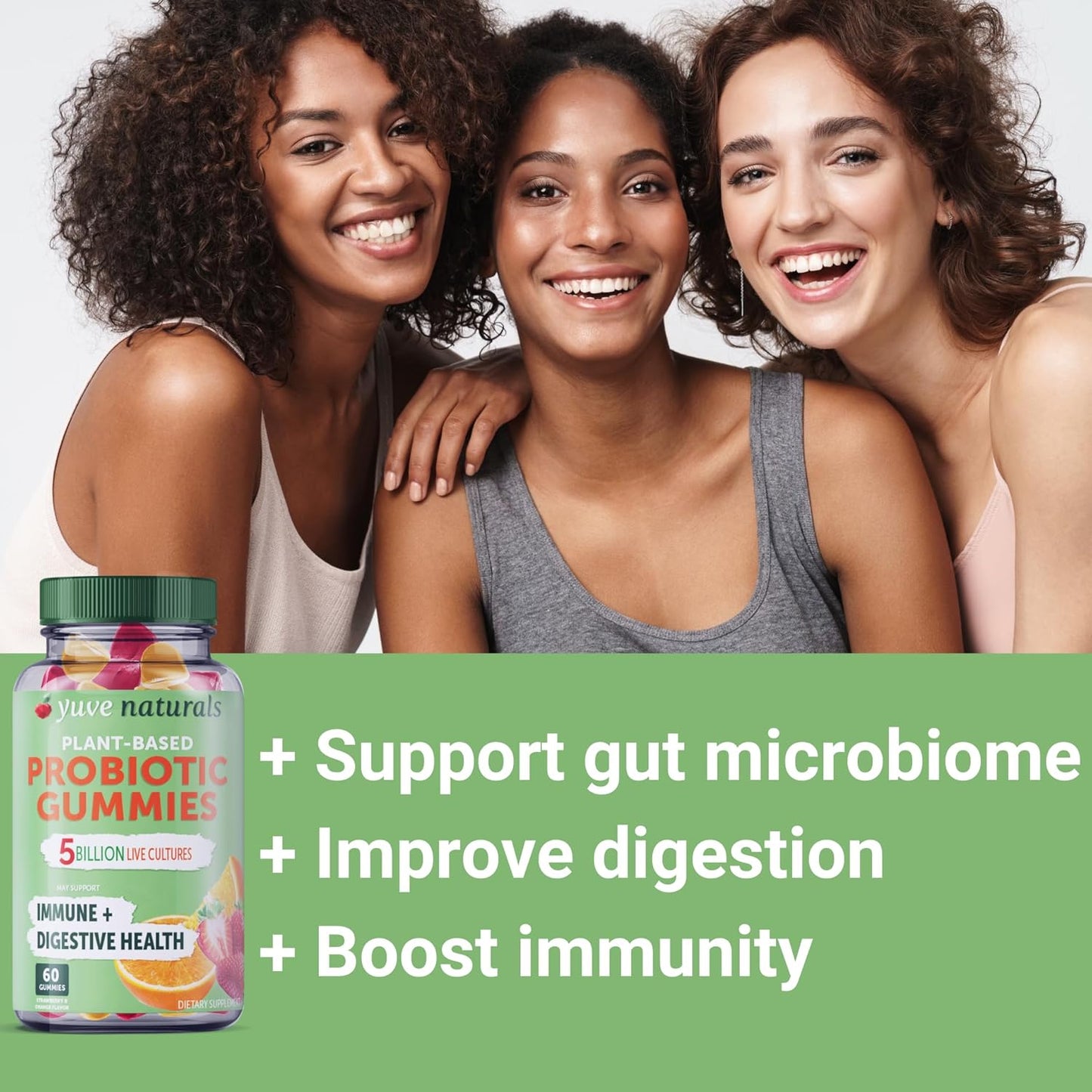 Yuve Vegan Probiotic Gummies - Digestive & Immune Support for Men & Women - Sugar & Gluten-Free - 5 Billion CFU - 60ct (2 Pack) - BoostGo Australia