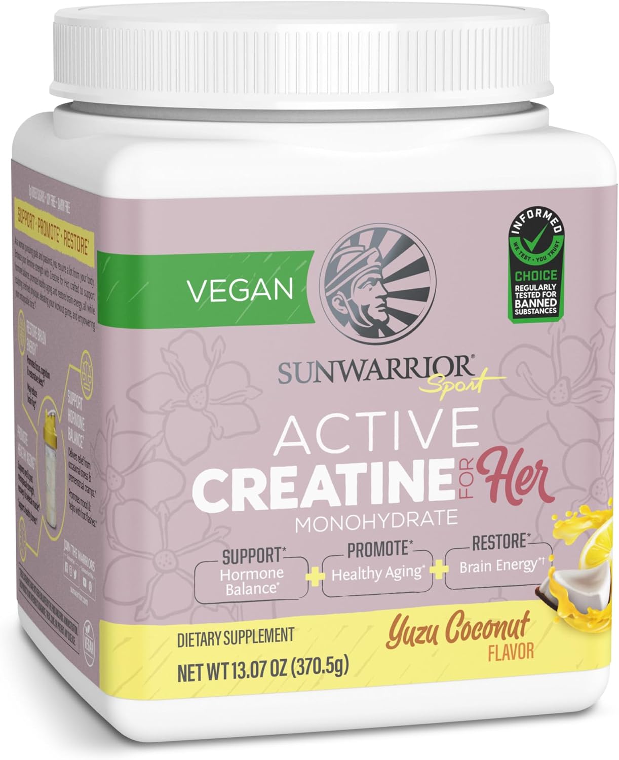 Yuzu Coconut Flavored Sunwarrior Creatine Monohydrate Powder: Vegan Keto Muscle Builder for Women, 300g Tub
