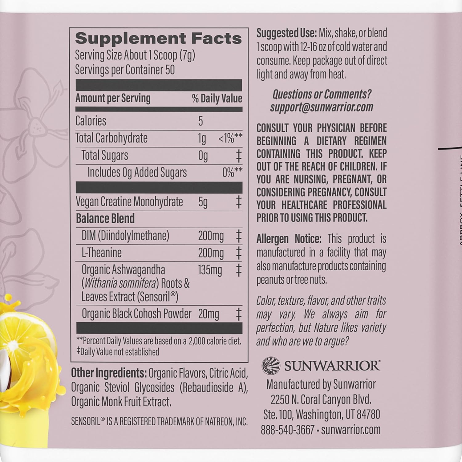 Yuzu Coconut Flavored Sunwarrior Creatine Monohydrate Powder: Vegan Keto Muscle Builder for Women, 300g Tub