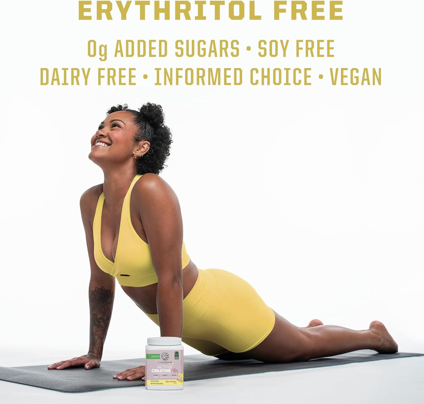 Yuzu Coconut Flavored Sunwarrior Creatine Monohydrate Powder: Vegan Keto Muscle Builder for Women, 300g Tub