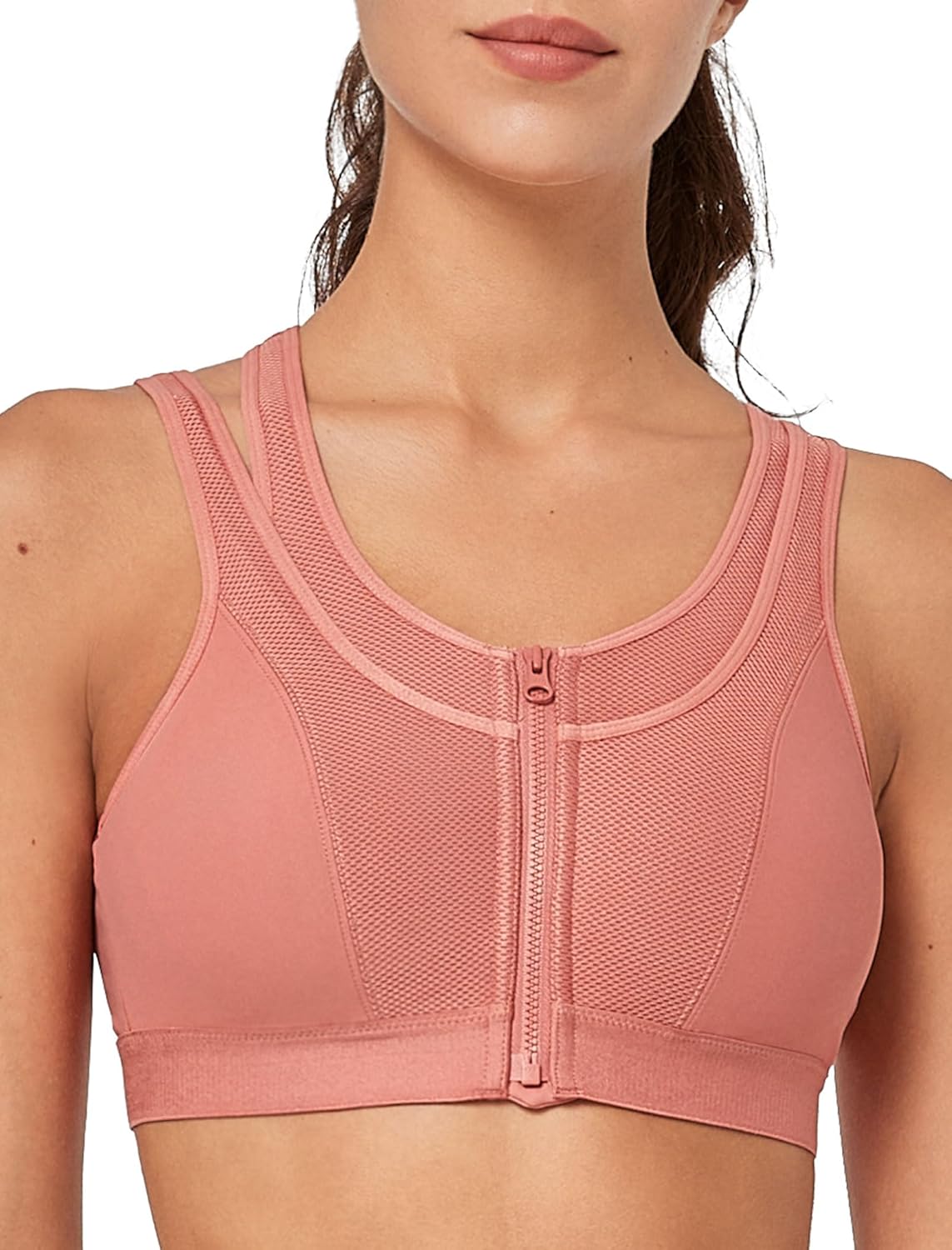 Yvette High Impact Mesh Zip Front Sports Bra with Double Deck Straps for Women Running