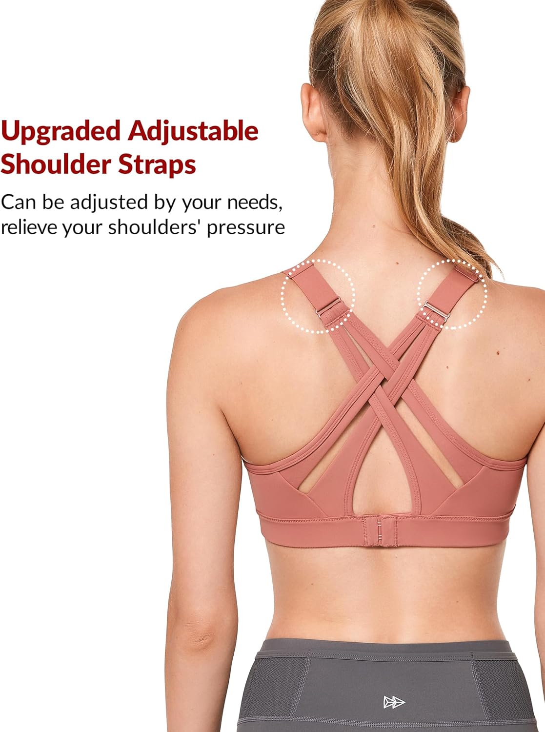 Yvette High Impact Sports Bra with Adjustable Criss Cross Back - Full Support for Large Busts, No Bounce