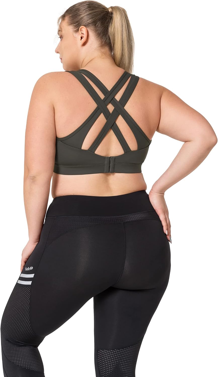 Yvette Women's Criss Cross Back High Impact Sports Bra for Plus Size Running