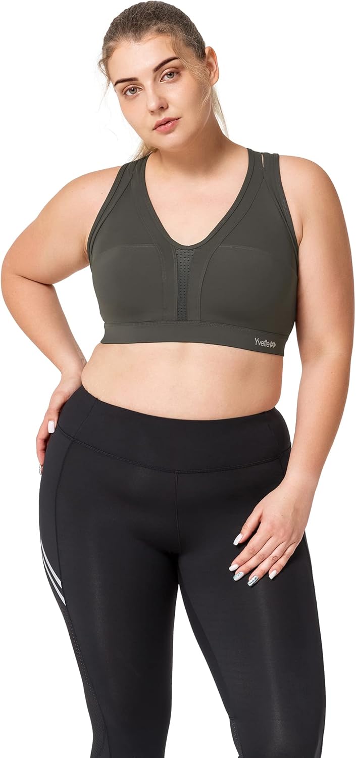 Yvette Women's Criss Cross Back High Impact Sports Bra for Plus Size Running
