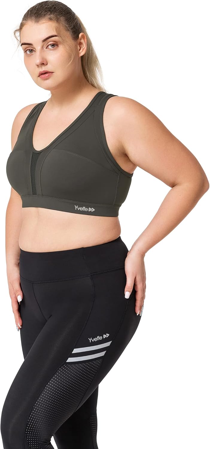 Yvette Women's Criss Cross Back High Impact Sports Bra for Plus Size Running