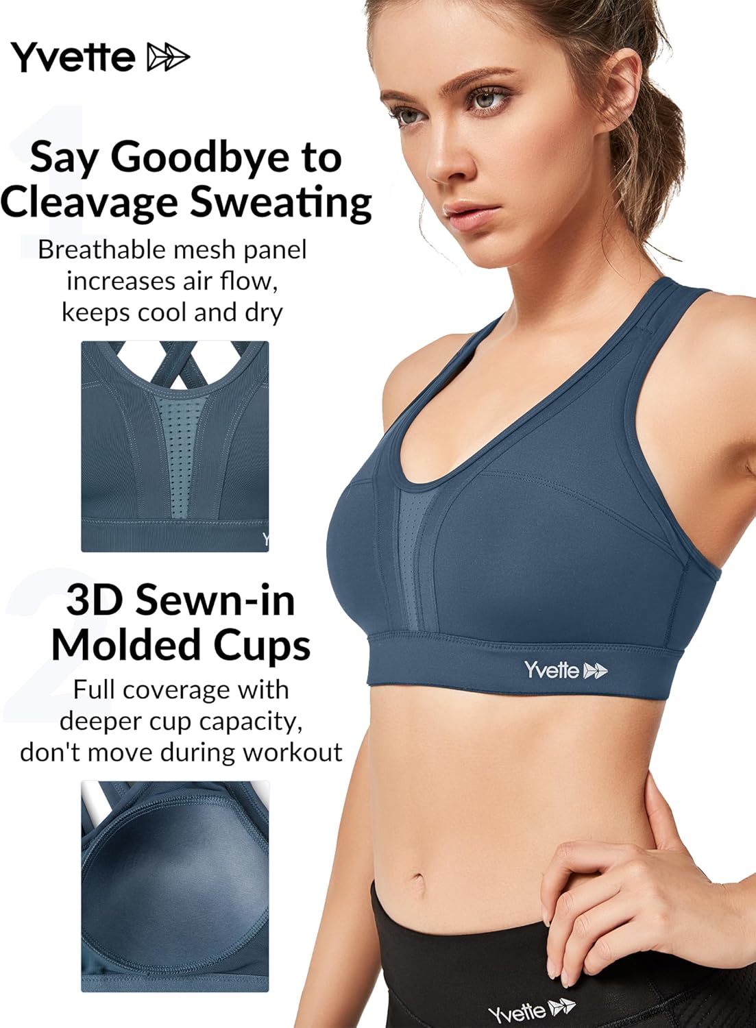Yvette Women's High Impact Criss Cross Back Sports Bra for Plus Size Running - Sexy Supportive Athletic Bra