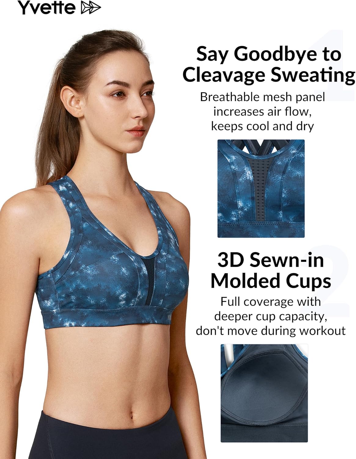 Yvette Women's High Impact Criss Cross Back Sports Bra for Plus Size Running