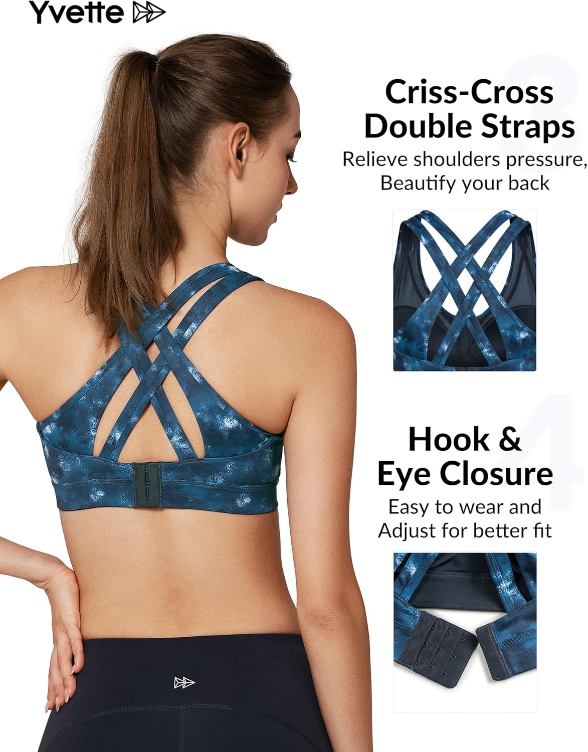 Yvette Women's High Impact Criss Cross Back Sports Bra for Plus Size Running