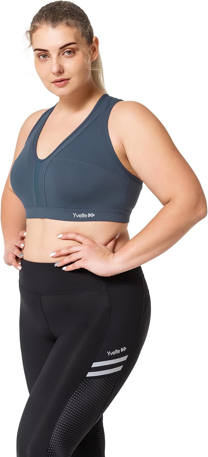 Yvette Women's High Impact Criss Cross Back Sports Bra for Plus Size Running