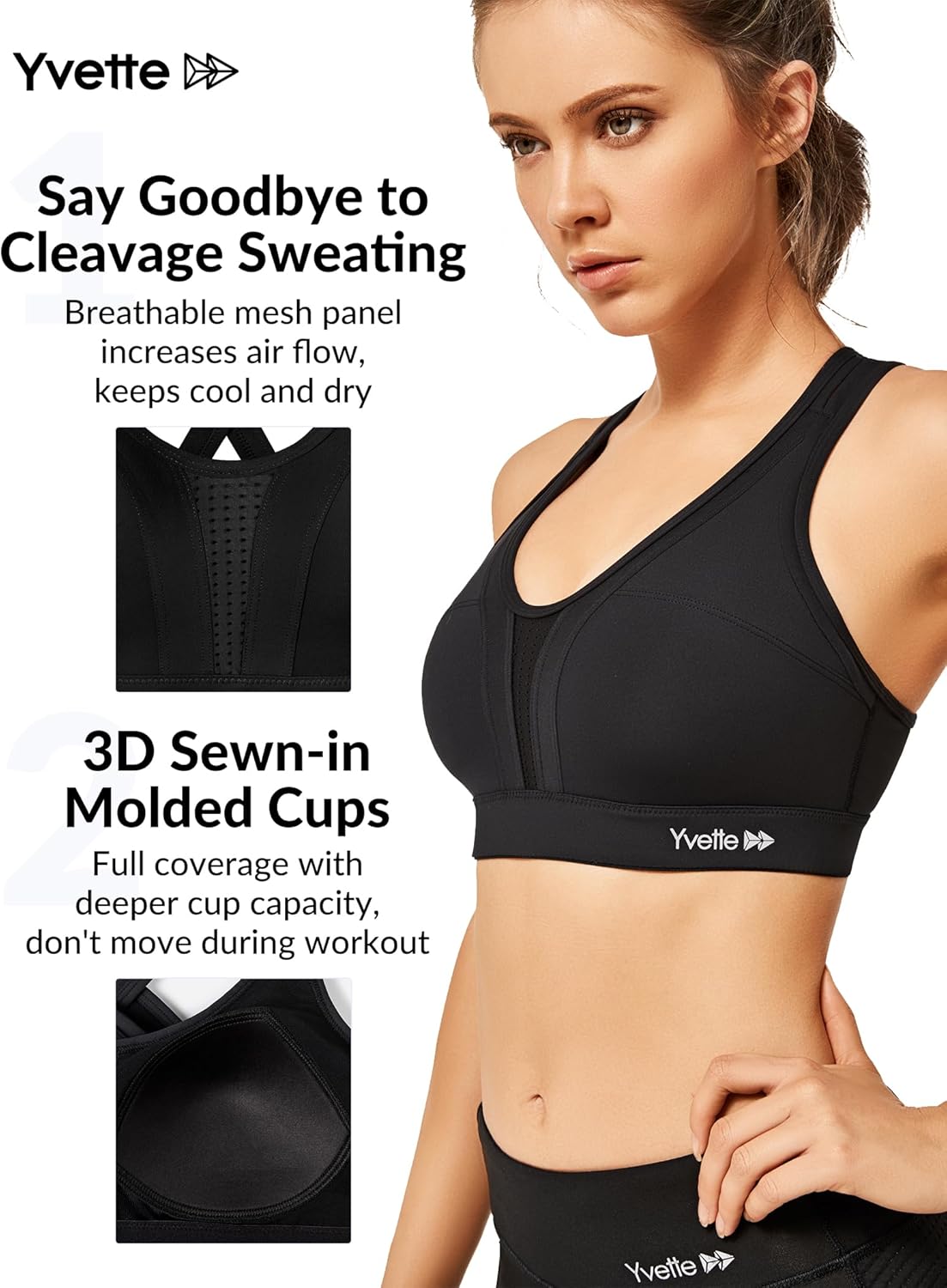 Yvette Women's Plus Size High Impact Sports Bra with Criss Cross Back for Sexy Running