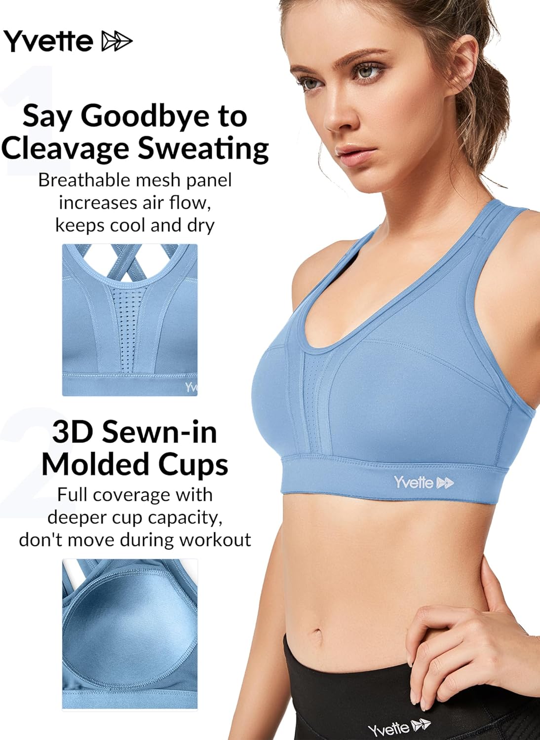 Yvette Women's Plus Size High Impact Sports Bra with Criss Cross Back for Sexy Running