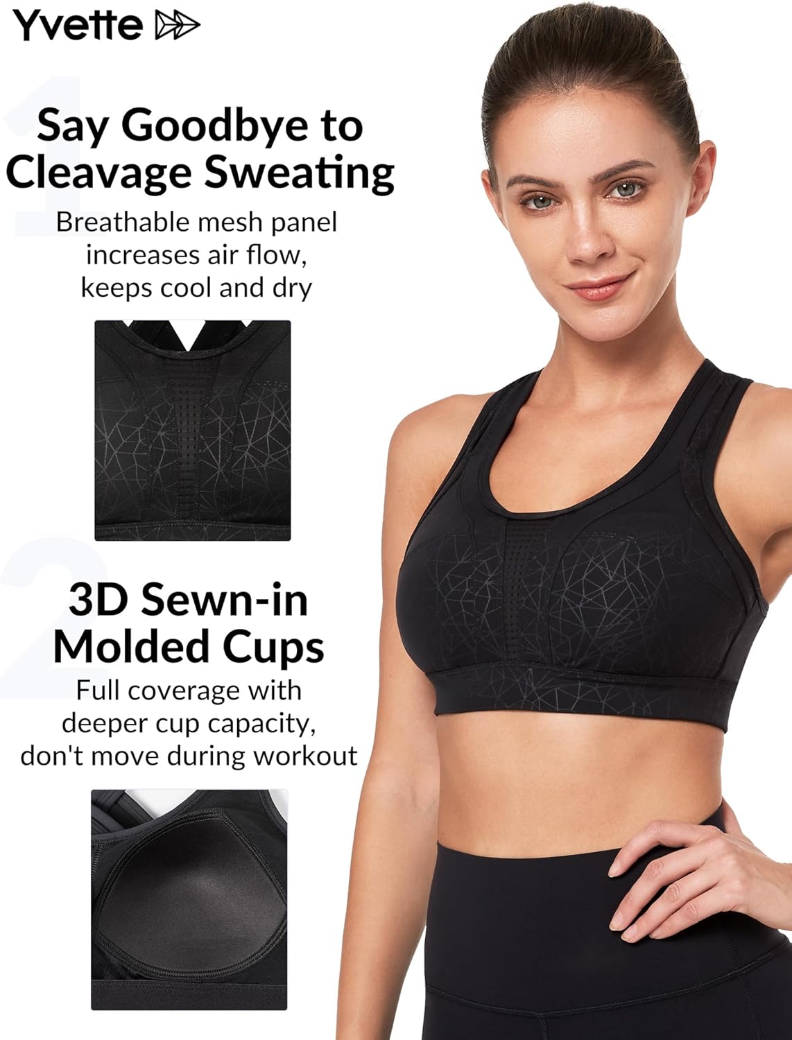 Yvette Women's Plus Size High Impact Sports Bra with Criss Cross Back for Running - Sexy Supportive Athletic Bra