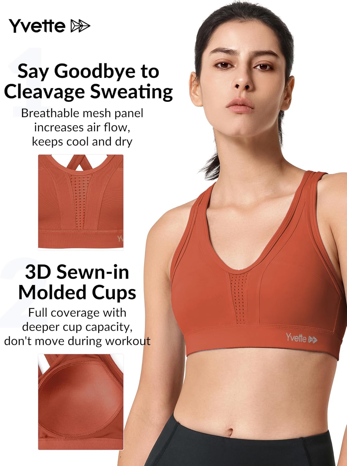 Yvette Women's Plus Size High Impact Sports Bra with Criss Cross Back for Sexy Running