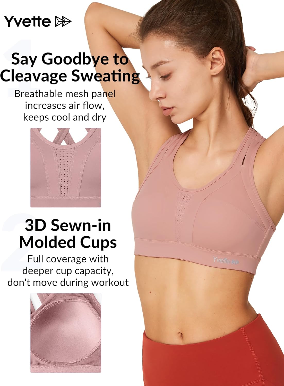 Yvette Women's Plus Size High Impact Sports Bra with Criss Cross Back for Sexy Running