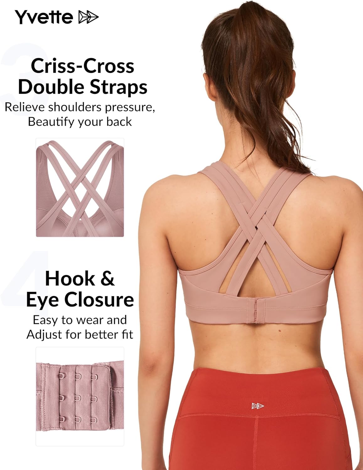 Yvette Women's Plus Size High Impact Sports Bra with Criss Cross Back for Sexy Running