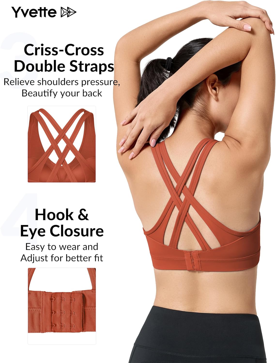 Yvette Women's Plus Size High Impact Sports Bra with Criss Cross Back for Sexy Running