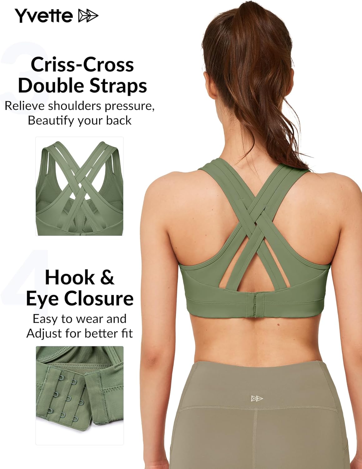 Yvette Women's Plus Size High Impact Sports Bra with Criss Cross Back for Running