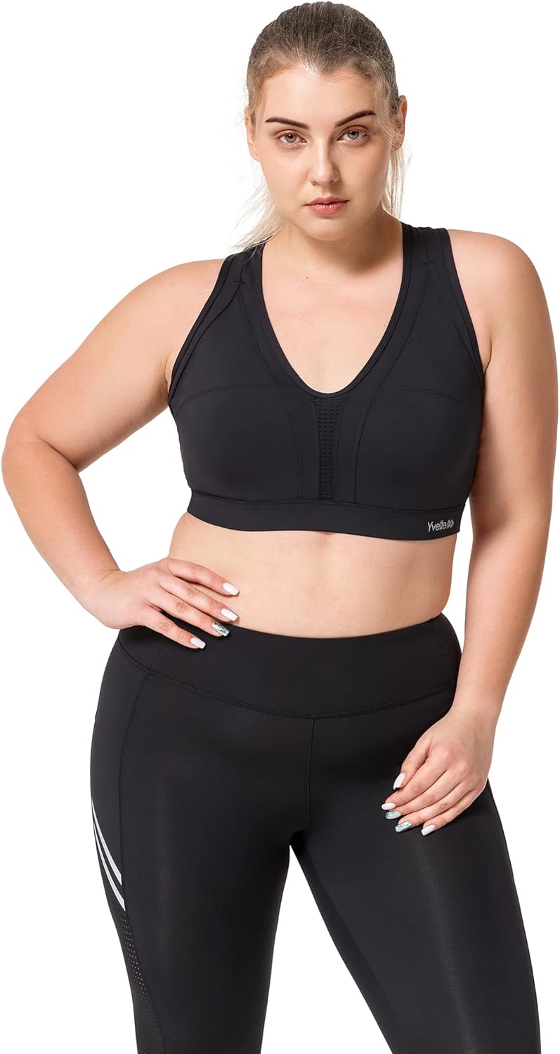 Yvette Women's Plus Size High Impact Sports Bra with Criss Cross Back for Running - Sexy Supportive Athletic Bra