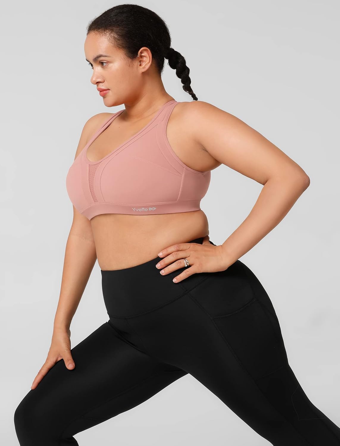 Yvette Women's Plus Size High Impact Sports Bra with Criss Cross Back for Sexy Running