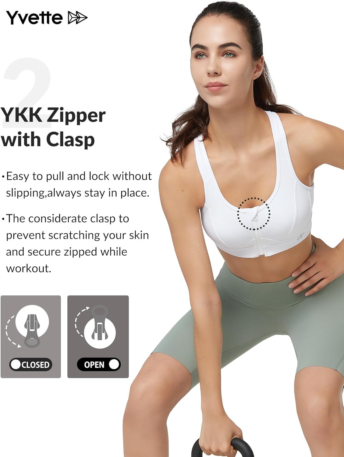 Yvette Zip Front Sports Bra - High Impact Plus Size Women's Workout Fitness Running Bras
