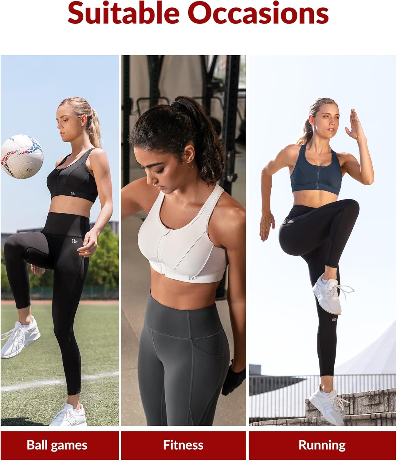 Yvette Zip Front Sports Bra - High Impact Plus Size Women's Workout Fitness Running Bras