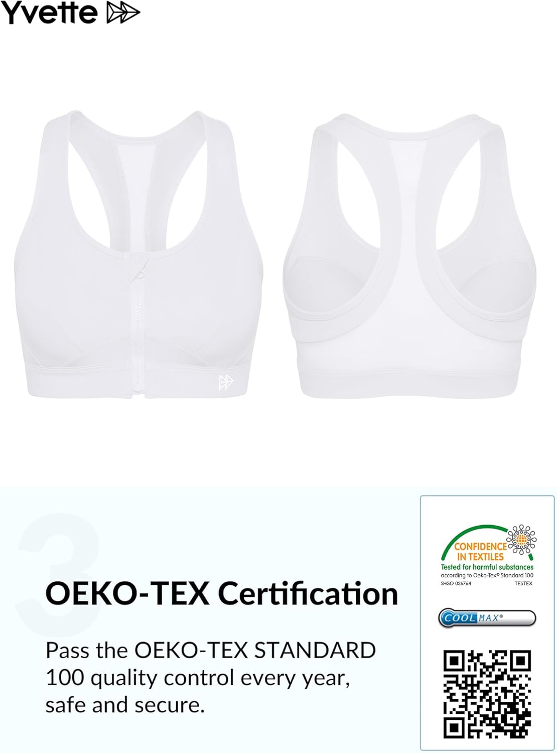 Yvette Zip Front Sports Bra - High Impact Plus Size Women's Workout Fitness Running Bras