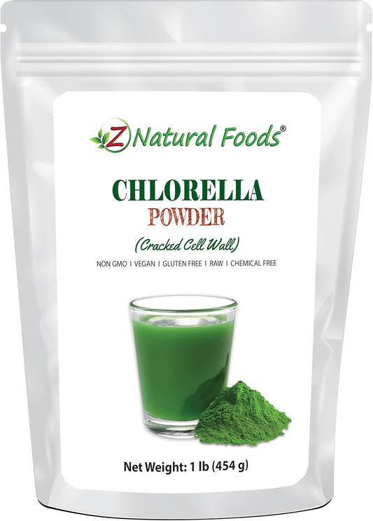 Z Natural Foods Chlorella Powder: Cracked Cell Wall Plant Protein Superfood for Smoothies, Drinks, Recipes - 1 lb, Raw, Non GMO, Gluten Free, Vegan
