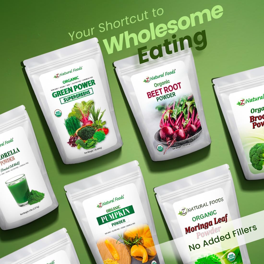 Z Natural Foods Chlorella Powder: Cracked Cell Wall Plant Protein Superfood for Smoothies, Drinks, Recipes - 1 lb, Raw, Non GMO, Gluten Free, Vegan