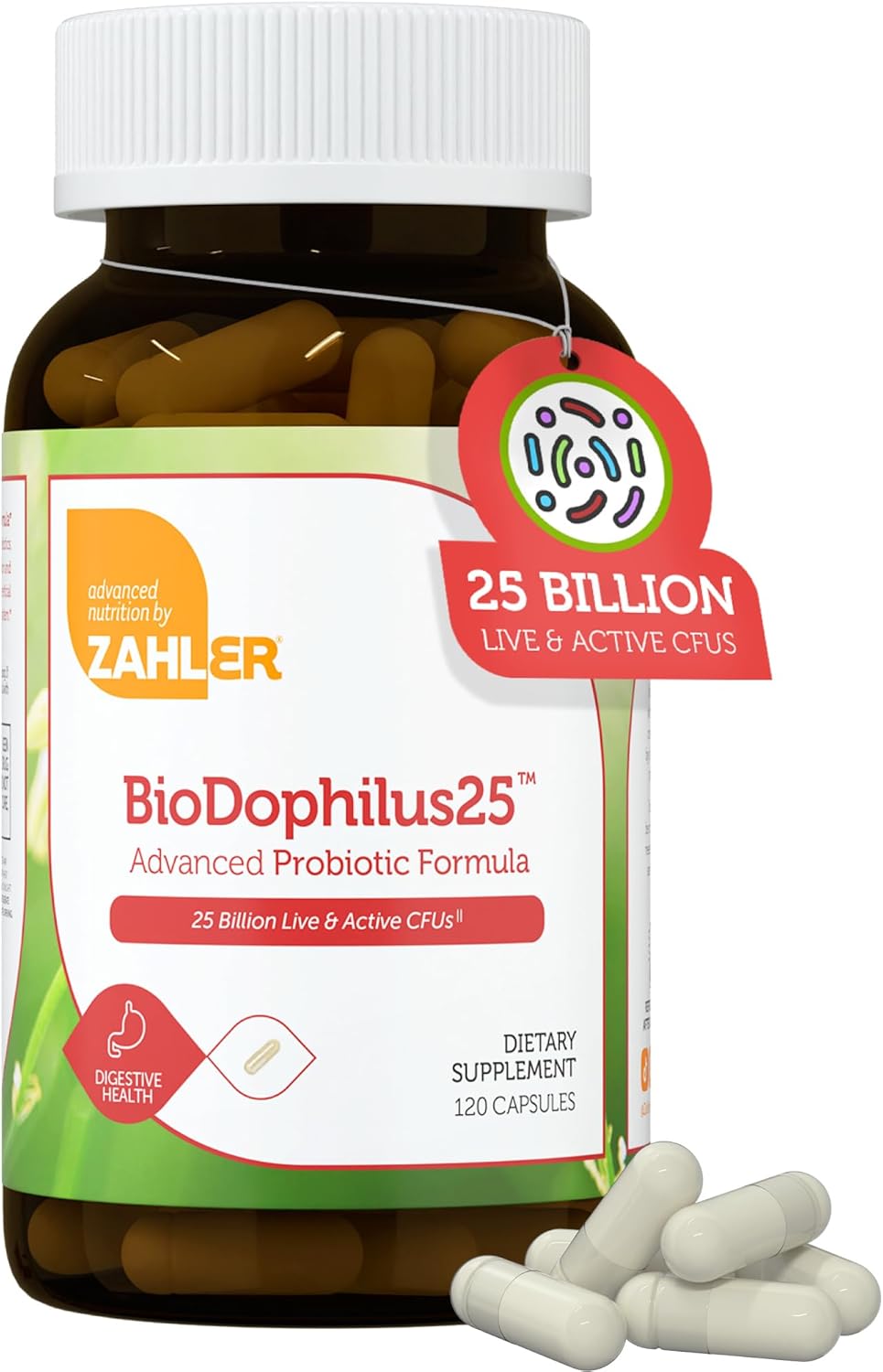 Zahler BioDophilus25: 25 Billion CFU Probiotic + Prebiotic - 11 Strains Daily Supplement for Digestive Health - Kosher Probiotics for Men & Women (120 Capsules)