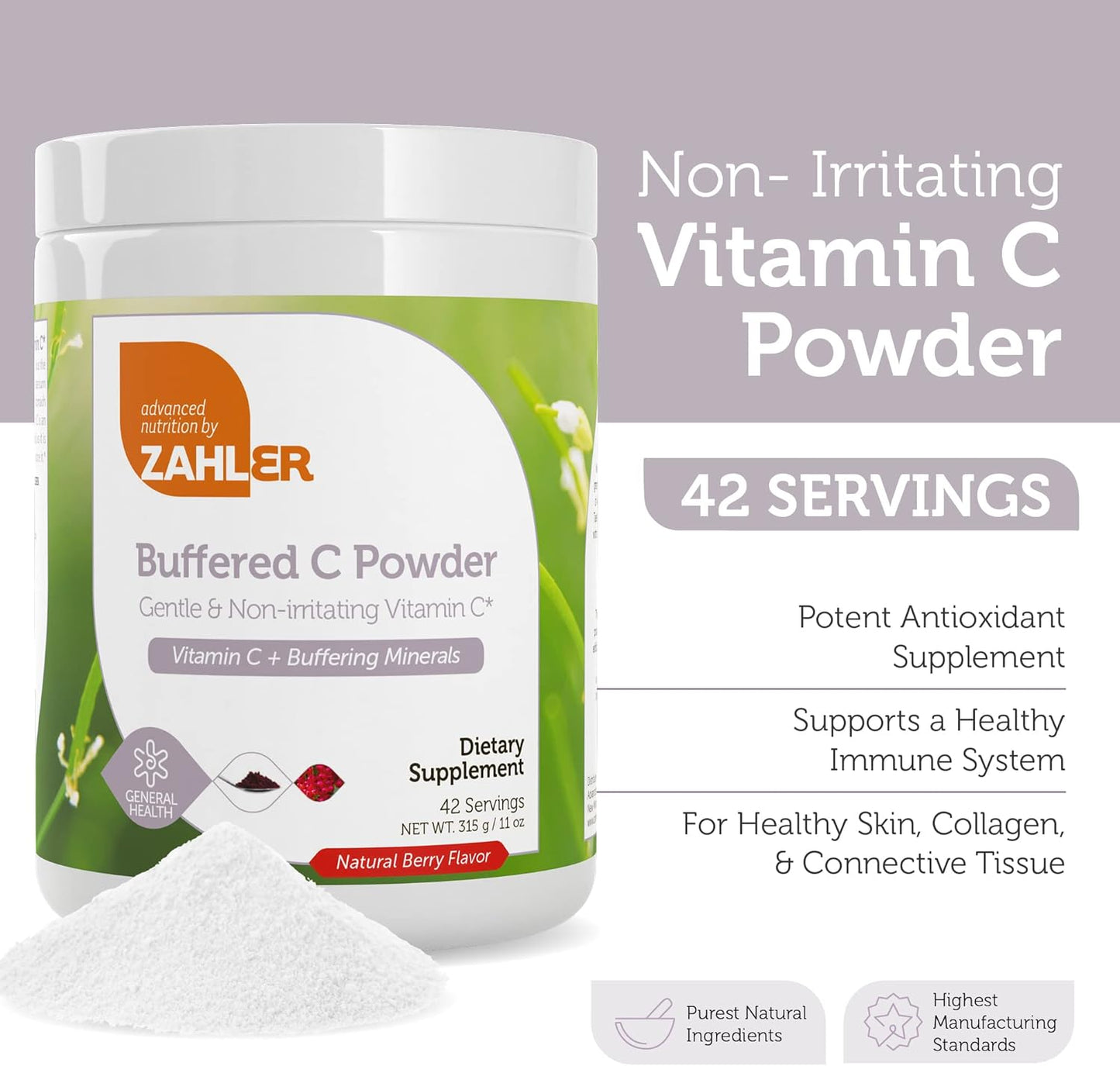 Zahler Buffered Vitamin C Powder with Minerals - Berry Flavor Antioxidant Drink Mix - 11 Oz