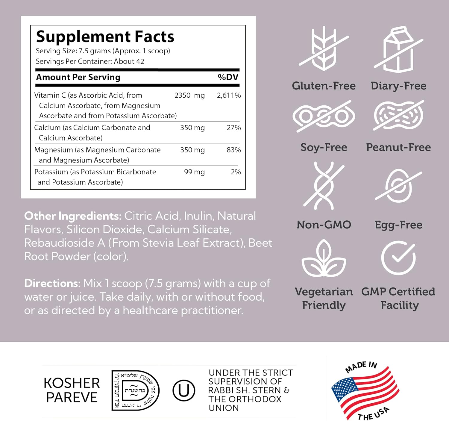 Zahler Buffered Vitamin C Powder with Minerals - Berry Flavor Antioxidant Drink Mix - 11 Oz