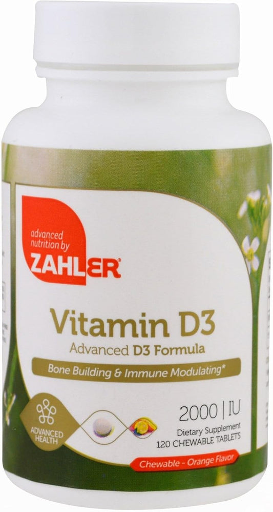 Zahler Chewable Vitamin D3 2000IU Tablets for Bone & Immune Health - Vegetarian, Gluten-Free, Non-GMO, Kosher - 120 Count