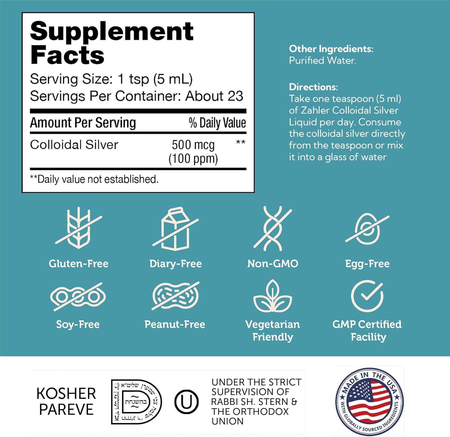 Zahler Colloidal Silver Liquid - 100 PPM Bio-Active Immune Support - Kosher Vegetarian Non-GMO Silver Water - 4 fl oz