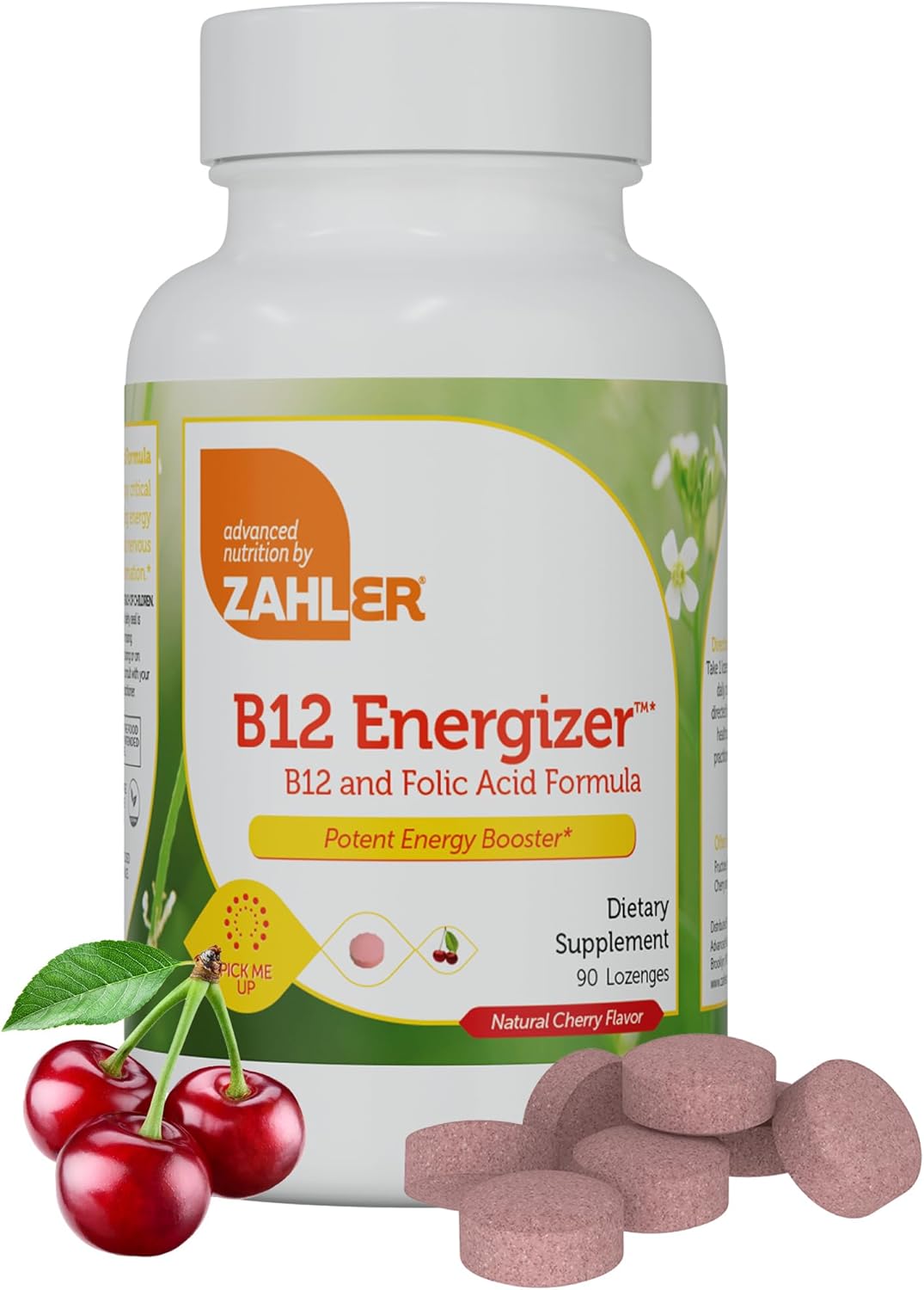 Zahler Energizer Cherry Lozenges - Fast Dissolving Folate & B12 Supplement - Methylated Dual Vitamin Formula with High Folic Acid & B12 - 90 Count
