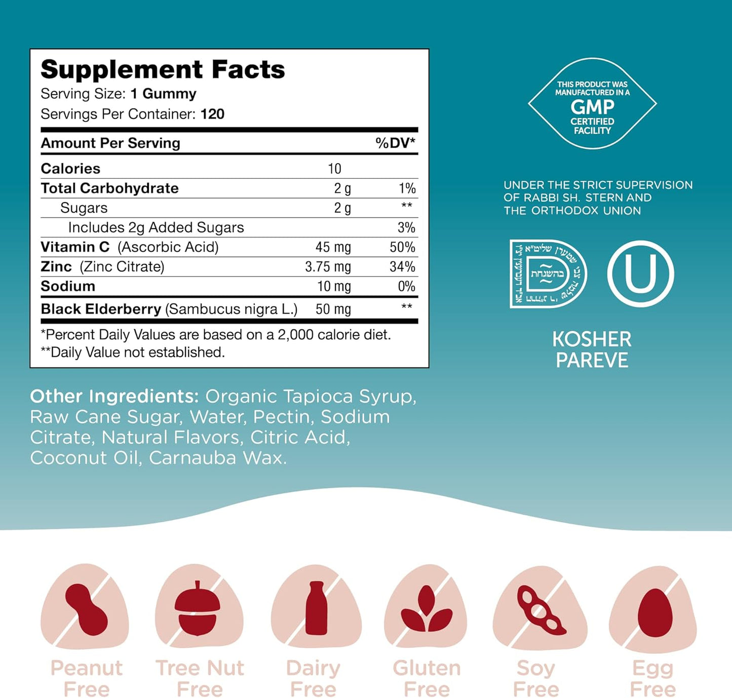 Zahler Immune Support Gummies for Kids & Adults - Vitamin C, Zinc, & Elderberry (120 Gummies) Kosher & Made in USA