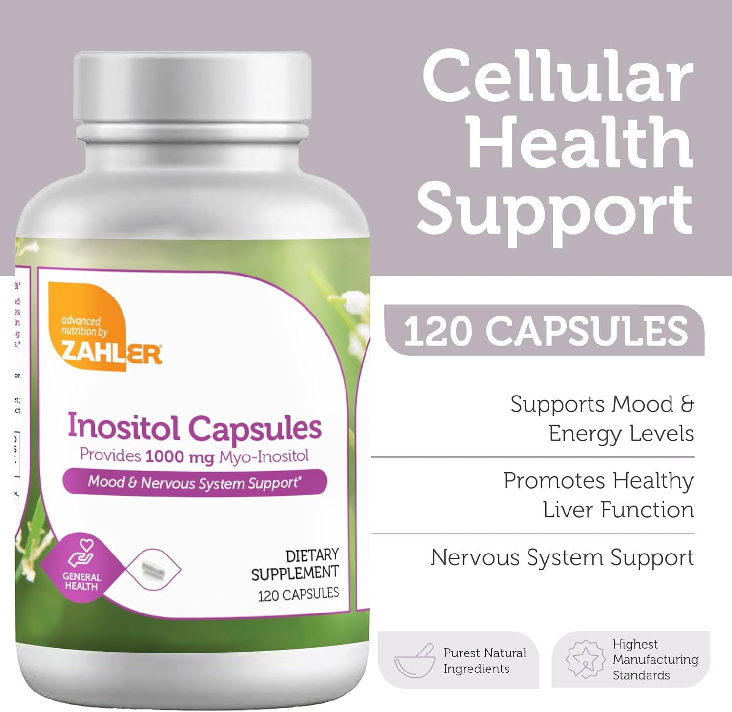 Zahler Inositol Capsules 1000mg for Women - Mood & Nervous System Support - Hormone Balance & Ovarian Function - Kosher, Gluten & Dairy Free - 120 Count