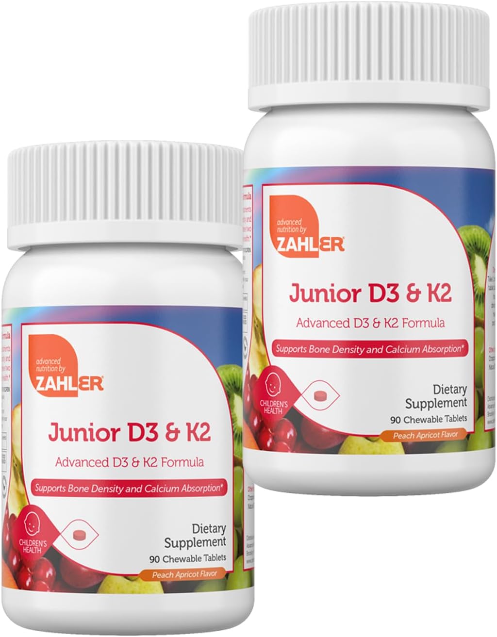 Zahler Junior Vitamin D3 + K2 Chewable Tablets for Kids - 2000 IU Vitamin D - Supports Bone & Teeth Health - Kosher - 2 Pack