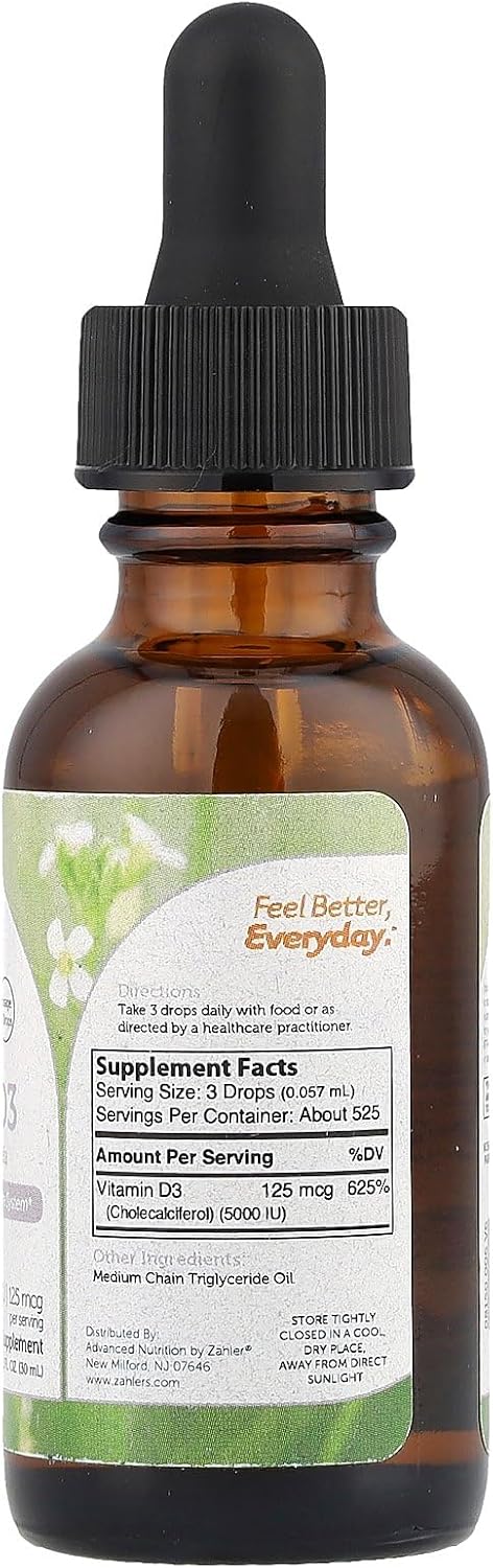 Zahler Liquid Vitamin D3 5000 IU Drops for Adults - Bone & Immune Health Support - 1 fl oz Liquid Vitamin D Supplement