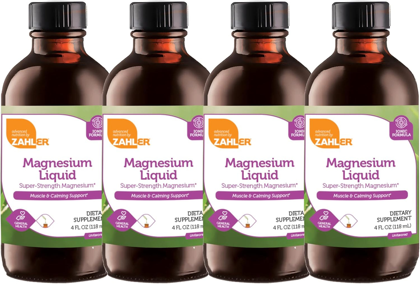 Zahler Magnesium Liquid Super-Strength Muscle Calming Support, 4 FL OZ - Unflavored (4 Pack)