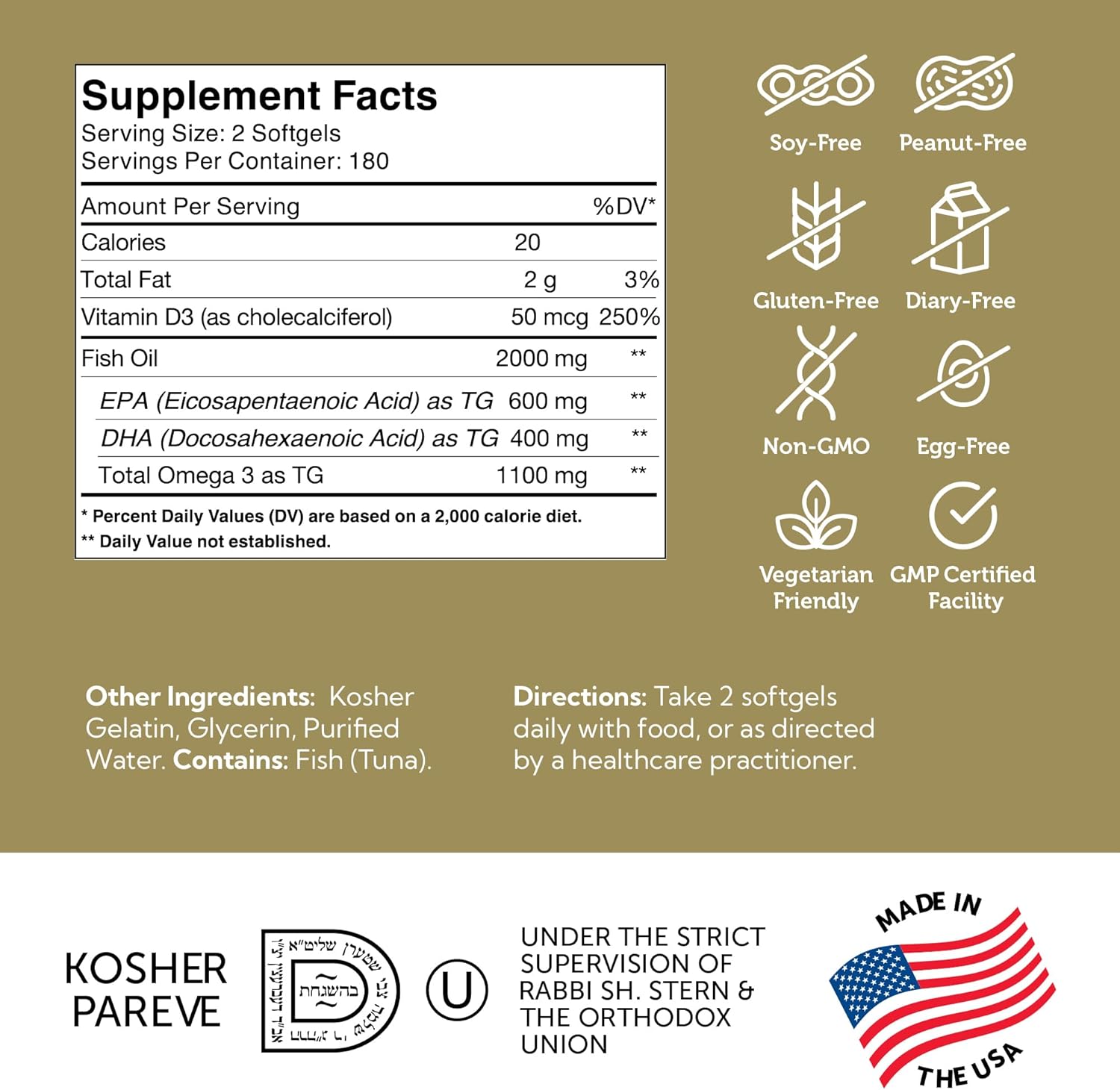 Zahler Omega 3 Platinum +D Fish Oil Supplement, Burpless Softgel, Highest EPA and DHA, Certified Kosher - 180 Softgels