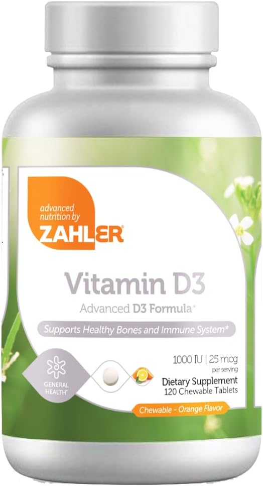 Zahler Orange Advanced D3 Formula Chewable Tablets - 25 mcg (1,000 IU), 120 Count