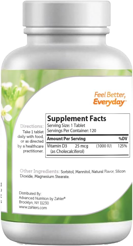 Zahler Orange Advanced D3 Formula Chewable Tablets - 25 mcg (1,000 IU), 120 Count