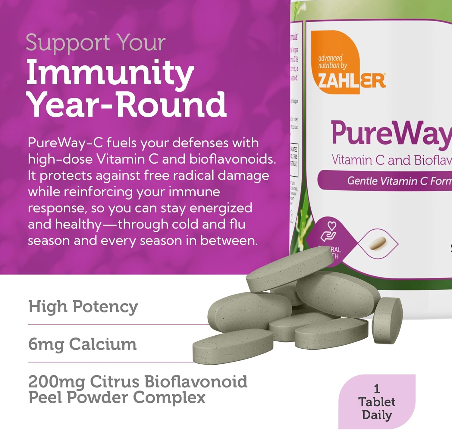 Zahler Vitamin C 1000mg Tablets with Bioflavonoids - High Potency Immune Support Supplement for Women & Men - Gentle on Stomach - Gluten Free - 90 Count