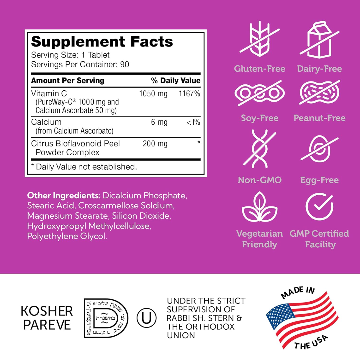 Zahler Vitamin C 1000mg Tablets with Bioflavonoids - High Potency Immune Support Supplement for Women & Men - Gentle on Stomach - Gluten Free - 90 Count