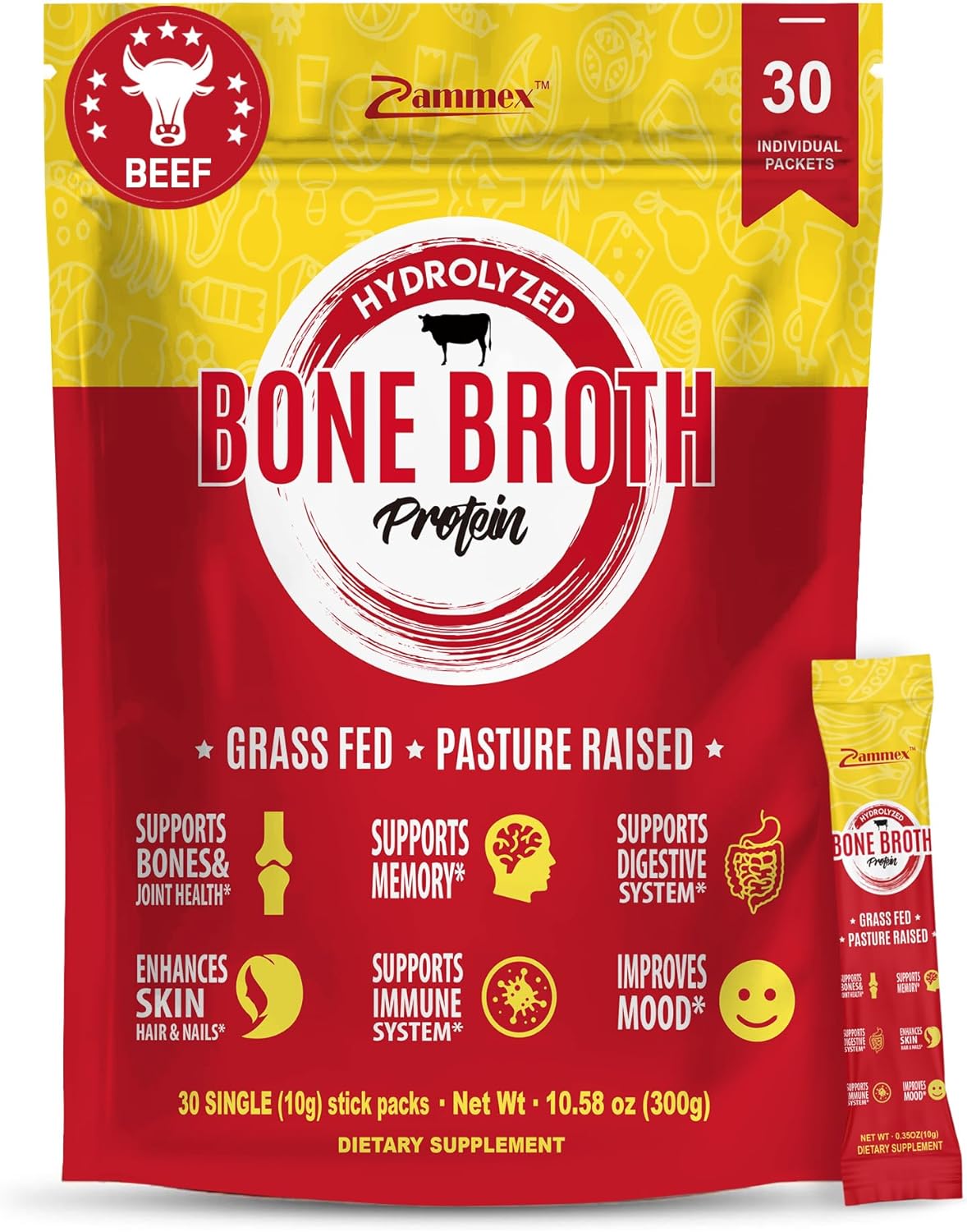 Zammex Bone Broth Packets and Protein Powder Combo - 300g