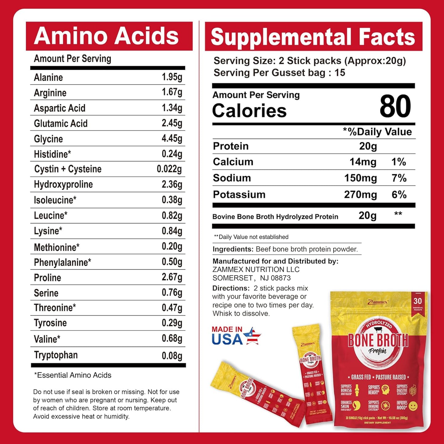 Zammex Bone Broth Packets and Protein Powder Combo - 300g