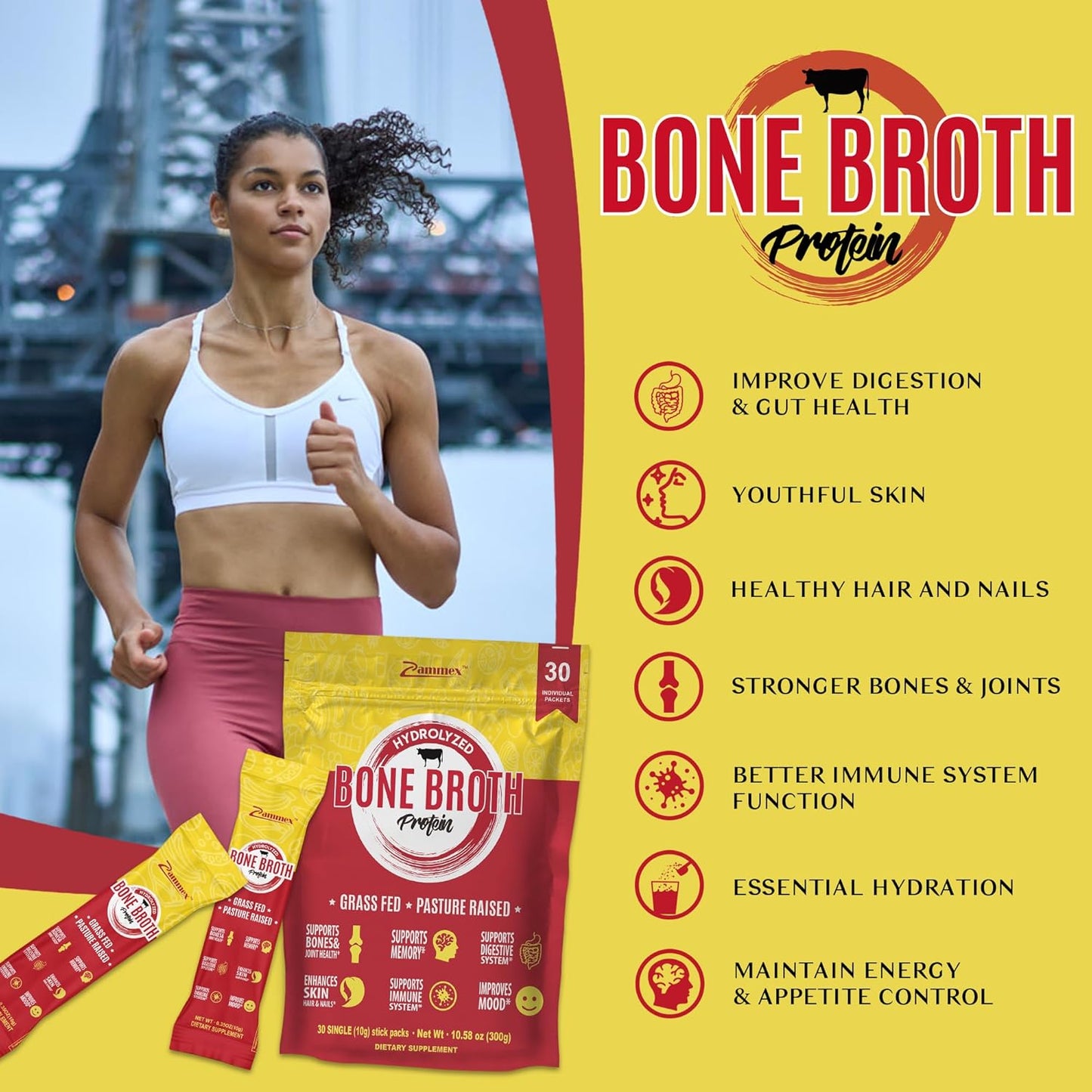 Zammex Bone Broth Packets and Protein Powder Combo - 300g