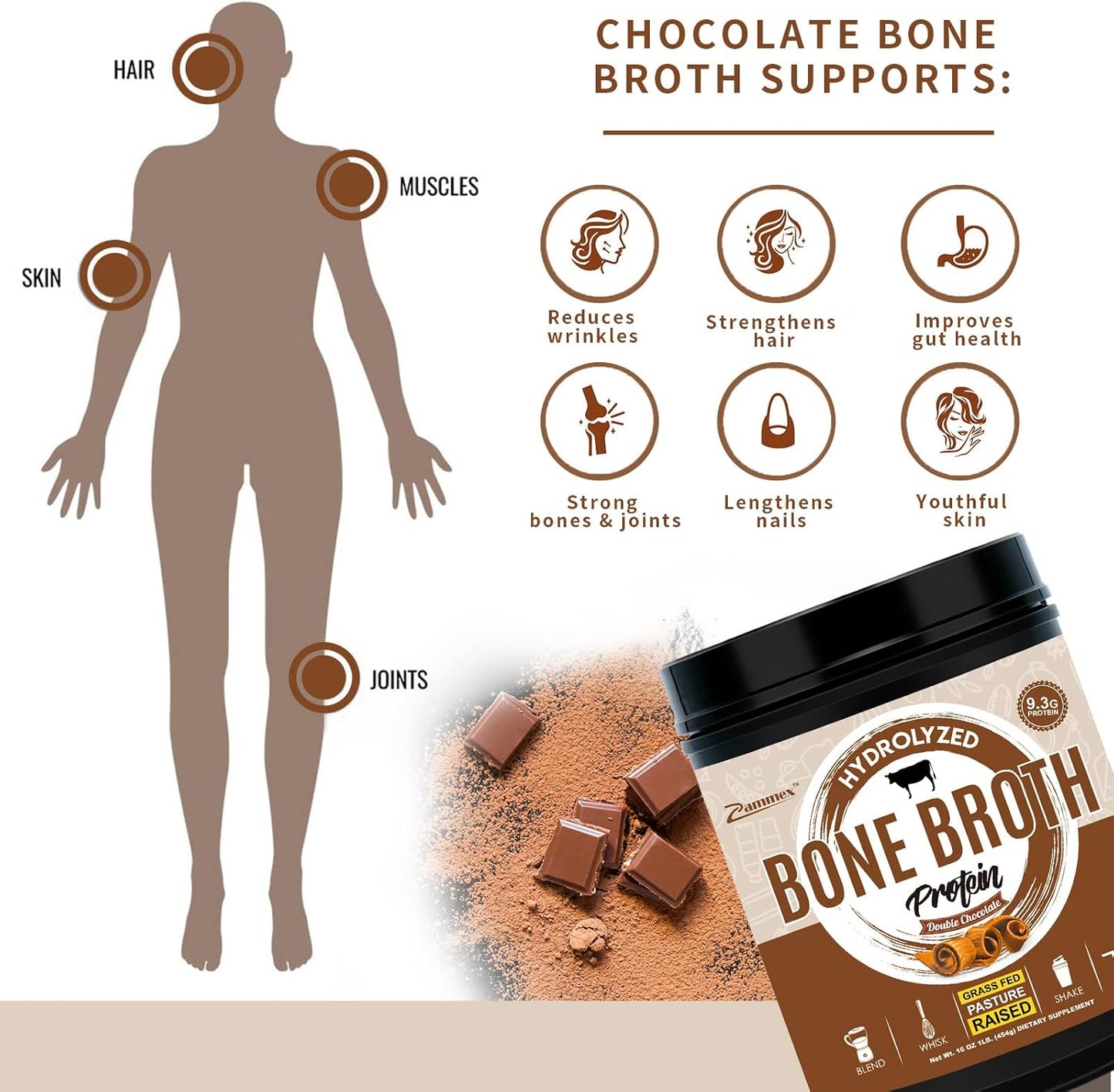 Zammex Collagen Peptides with Chocolate Bone Broth Powder - Premium Protein Supplement
