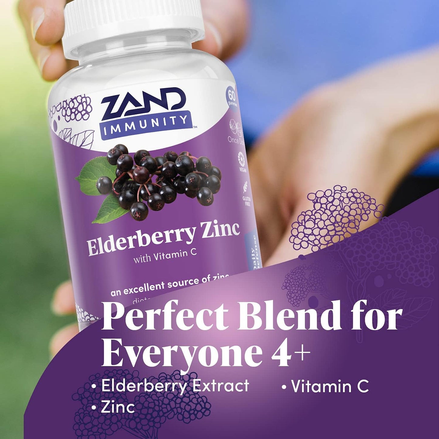 Zand Elderberry Zinc Vitamin C Gummies for Immune Support | 60ct, 30 Servings for Children & Adults